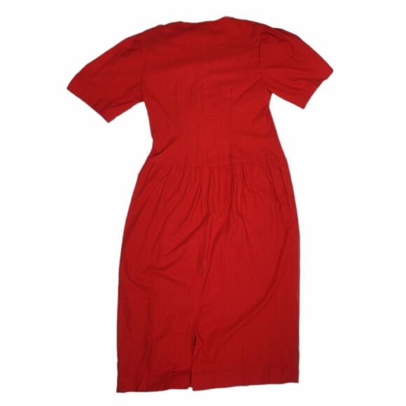 VINTAGE 80s dress Liz Claiborne red button up raw silk speckled‎ midi 12 - Picture 5 of 12